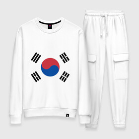 Женский костюм хлопок с принтом Корея | Корейский флаг в Тюмени, 100% хлопок | на свитшоте круглая горловина, мягкая резинка по низу. Брюки заужены к низу, на них два вида карманов: два 