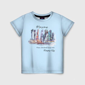 Детская футболка 3D с принтом Москва-Сити в Тюмени, 100% гипоаллергенный полиэфир | прямой крой, круглый вырез горловины, длина до линии бедер, чуть спущенное плечо, ткань немного тянется | город | москва | набережная | сити