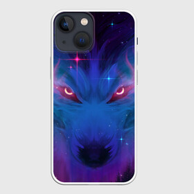 Чехол для iPhone 13 mini с принтом Космо Волк в Тюмени,  |  | волк | звезды | космический волк | космо волк | космос | неон | рисунок