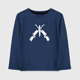 Детский лонгслив хлопок с принтом Винтовка и нож в Тюмени, 100% хлопок | круглый вырез горловины, полуприлегающий силуэт, длина до линии бедер | awp | csgo | винтовка и нож | минимализм | оружие | рисунок