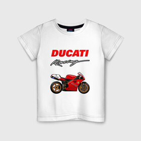 Детская футболка хлопок с принтом DUCATI / ДУКАТИ / MOTOSPORT в Тюмени, 100% хлопок | круглый вырез горловины, полуприлегающий силуэт, длина до линии бедер | ducati | motorcycle | motosport | racing | speed | sport | байк. | гонки | двигатель | дукати | мото | мотокросс | мотоспорт | мототриал | мотоцикл | скорость | спорт