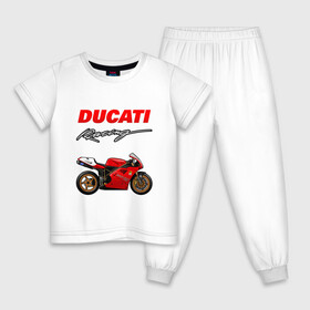 Детская пижама хлопок с принтом DUCATI / ДУКАТИ / MOTOSPORT в Тюмени, 100% хлопок |  брюки и футболка прямого кроя, без карманов, на брюках мягкая резинка на поясе и по низу штанин
 | ducati | motorcycle | motosport | racing | speed | sport | байк. | гонки | двигатель | дукати | мото | мотокросс | мотоспорт | мототриал | мотоцикл | скорость | спорт