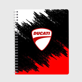 Тетрадь с принтом DUCATI | ДУКАТИ БРЫЗГИ в Тюмени, 100% бумага | 48 листов, плотность листов — 60 г/м2, плотность картонной обложки — 250 г/м2. Листы скреплены сбоку удобной пружинной спиралью. Уголки страниц и обложки скругленные. Цвет линий — светло-серый
 | ducati | moto | motocycle | racing | sport | дукати | мото | мотоспорт | мотоцикл | рейсинг | спорт