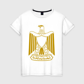 Женская футболка хлопок с принтом Египет | Египетский герб в Тюмени, 100% хлопок | прямой крой, круглый вырез горловины, длина до линии бедер, слегка спущенное плечо | буква | герб | герб египта | египет | египетский герб | знак | иероглифы | символ | символы | флаг | эмблема | эмблемма