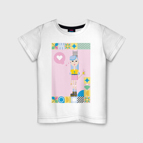 Детская футболка хлопок с принтом Девочка с напитком в Тюмени, 100% хлопок | круглый вырез горловины, полуприлегающий силуэт, длина до линии бедер | девочка | лето | напиток | розовая юбка | синие волосы