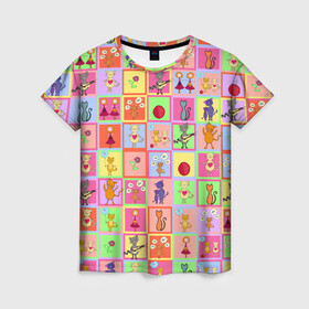 Женская футболка 3D с принтом Хороший день в Тюмени, 100% полиэфир ( синтетическое хлопкоподобное полотно) | прямой крой, круглый вырез горловины, длина до линии бедер | девочки | дружба | котики | разноцветный | рыбка | счастье | узор | цветочный | шарики