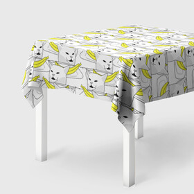 Скатерть 3D с принтом Кот с бананом в Тюмени, 100% полиэстер (ткань не мнется и не растягивается) | Размер: 150*150 см | Тематика изображения на принте: banana | cat | банан | кот | мем