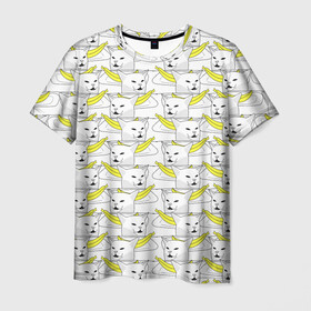 Мужская футболка 3D с принтом Кот с бананом в Тюмени, 100% полиэфир | прямой крой, круглый вырез горловины, длина до линии бедер | banana | cat | банан | кот | мем