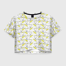 Женская футболка Crop-top 3D с принтом Кот с бананом в Тюмени, 100% полиэстер | круглая горловина, длина футболки до линии талии, рукава с отворотами | banana | cat | банан | кот | мем