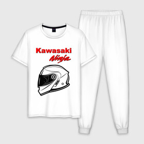 Мужская пижама хлопок с принтом KAWASAKI NINJA / КАВАСАКИ в Тюмени, 100% хлопок | брюки и футболка прямого кроя, без карманов, на брюках мягкая резинка на поясе и по низу штанин
 | Тематика изображения на принте: kawasaki | motorcycle | motosport | ninja | racing | speed | sport | байк | гонки | двигатель | кавасаки | мото | мотокросс | мотоспорт | мототриал | мотоцикл | нинзя. | скорость | спорт