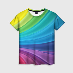 Женская футболка 3D с принтом Радуга в Тюмени, 100% полиэфир ( синтетическое хлопкоподобное полотно) | прямой крой, круглый вырез горловины, длина до линии бедер | абстракция | летний | много цветов | радуга | радужный | разноцветный | сочный | яркий