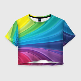 Женская футболка Crop-top 3D с принтом Радуга в Тюмени, 100% полиэстер | круглая горловина, длина футболки до линии талии, рукава с отворотами | абстракция | летний | много цветов | радуга | радужный | разноцветный | сочный | яркий