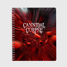 Тетрадь с принтом Blood Cannibal Corpse | Труп Каннибала (Z) в Тюмени, 100% бумага | 48 листов, плотность листов — 60 г/м2, плотность картонной обложки — 250 г/м2. Листы скреплены сбоку удобной пружинной спиралью. Уголки страниц и обложки скругленные. Цвет линий — светло-серый
 | cannibal | cannibal corpse | corpse | death metal | deathgrind | алекс уэбстер | брутальный дэт метал | дэт метал | дэтграйнд | пол мазуркевич | роб барретт | труп каннибала