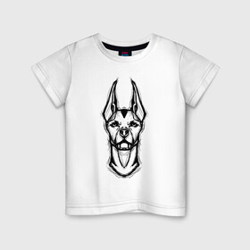 Детская футболка хлопок с принтом Доберман в Тюмени, 100% хлопок | круглый вырез горловины, полуприлегающий силуэт, длина до линии бедер | Тематика изображения на принте: doberman | dog | бойцовская | доберман | собака | собаки