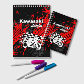 Блокнот с принтом KAWASAKI NINJA / КАВАСАКИ в Тюмени, 100% бумага | 48 листов, плотность листов — 60 г/м2, плотность картонной обложки — 250 г/м2. Листы скреплены удобной пружинной спиралью. Цвет линий — светло-серый
 | kawasaki | motorcycle | motosport | ninja | racing | speed | sport | байк | гонки | двигатель | кавасаки | мото | мотокросс | мотоспорт | мототриал | мотоцикл | нинзя. | скорость | спорт