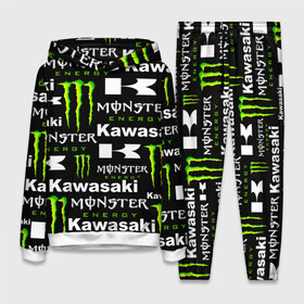 Женский костюм 3D (с толстовкой) с принтом KAWASAKI X MONSTER ENERGY в Тюмени,  |  | kawasaki | monster energy | motorcycle | motosport | racing | speed | sport | байк | гонки | двигатель | кавасаки | монстер энерджи. | мото | мотокросс | мотоспорт | мототриал | мотоцикл | скорость | спорт