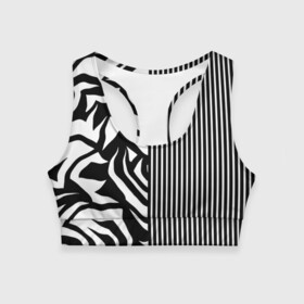 Женский спортивный топ 3D с принтом Зебрик в Тюмени, 82% полиэстер, 18% спандекс Ткань безопасна для здоровья, позволяет коже дышать, не мнется и не растягивается |  | абстракция | геометрия | полоса | полоска | полосы | черно белое | черный