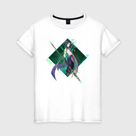 Женская футболка хлопок с принтом Xiao в Тюмени, 100% хлопок | прямой крой, круглый вырез горловины, длина до линии бедер, слегка спущенное плечо | anime | game | genshin | genshin impact | impact | xiao | аниме | игра | сяо