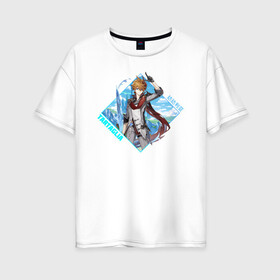 Женская футболка хлопок Oversize с принтом Tartaglia в Тюмени, 100% хлопок | свободный крой, круглый ворот, спущенный рукав, длина до линии бедер
 | anime | game | genshin | genshin impact | impact | tartaglia | аниме | игра | тарталья