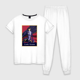 Женская пижама хлопок с принтом Lelouch (Code Geass) в Тюмени, 100% хлопок | брюки и футболка прямого кроя, без карманов, на брюках мягкая резинка на поясе и по низу штанин | аниме | код гиас | лелуш | надпись | плащ