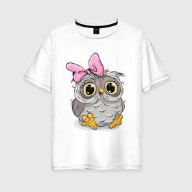 Женская футболка хлопок Oversize с принтом Совенок в Тюмени, 100% хлопок | свободный крой, круглый ворот, спущенный рукав, длина до линии бедер
 | бантик | птенчик | птица | сова | совенок