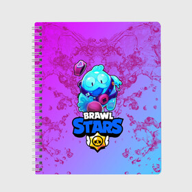 Тетрадь с принтом BRAWL STARS SQUEAK: СКВИК. в Тюмени, 100% бумага | 48 листов, плотность листов — 60 г/м2, плотность картонной обложки — 250 г/м2. Листы скреплены сбоку удобной пружинной спиралью. Уголки страниц и обложки скругленные. Цвет линий — светло-серый
 | Тематика изображения на принте: brawl stars | leon | sally leon | shark | werewolf leon | акула | бравл старс | оборотень | сквик squeak