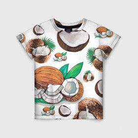 Детская футболка 3D с принтом Кокосы в Тюмени, 100% гипоаллергенный полиэфир | прямой крой, круглый вырез горловины, длина до линии бедер, чуть спущенное плечо, ткань немного тянется | Тематика изображения на принте: coconut | fruit | nut | еда | кокос | орехи | плод | фрукты
