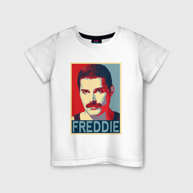 Детская футболка хлопок с принтом Freddie в Тюмени, 100% хлопок | круглый вырез горловины, полуприлегающий силуэт, длина до линии бедер | Тематика изображения на принте: alternative | metall | music | queen | qween | rock | альтернатива | квин | куин | металл | музыка | рок | фредди меркьюри