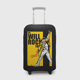 Чехол для чемодана 3D с принтом We will rock you в Тюмени, 86% полиэфир, 14% спандекс | двустороннее нанесение принта, прорези для ручек и колес | alternative | metall | music | queen | qween | rock | альтернатива | квин | куин | металл | музыка | рок | фредди меркьюри