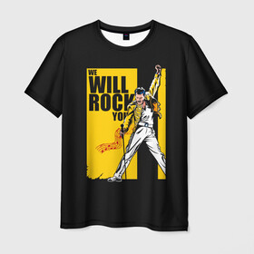 Мужская футболка 3D с принтом We will rock you в Тюмени, 100% полиэфир | прямой крой, круглый вырез горловины, длина до линии бедер | alternative | metall | music | queen | qween | rock | альтернатива | квин | куин | металл | музыка | рок | фредди меркьюри
