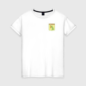 Женская футболка хлопок с принтом Герб города Нитроэмальск в Тюмени, 100% хлопок | прямой крой, круглый вырез горловины, длина до линии бедер, слегка спущенное плечо | герб | нитра | нитроэмаль | сувенир | туризм | эмаль