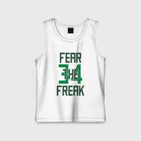 Детская майка хлопок с принтом Fear The Freak 34 в Тюмени,  |  | Тематика изображения на принте: antetokounmpo | basketball | bucks | giannis | milwaukee | mvp | nba | sport | streetball | адетокумбо | бакс | баскетбол | игра | милуоки | мяч | нба | олень | спорт | стритбол | тренер | чемпион | янис