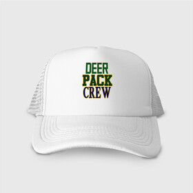 Кепка тракер с сеткой с принтом Deer Pack Crew в Тюмени, трикотажное полотно; задняя часть — сетка | длинный козырек, универсальный размер, пластиковая застежка | antetokounmpo | basketball | bucks | giannis | milwaukee | mvp | nba | sport | streetball | адетокумбо | бакс | баскетбол | игра | милуоки | мяч | нба | олень | спорт | стритбол | тренер | чемпион | янис