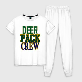 Женская пижама хлопок с принтом Deer Pack Crew в Тюмени, 100% хлопок | брюки и футболка прямого кроя, без карманов, на брюках мягкая резинка на поясе и по низу штанин | antetokounmpo | basketball | bucks | giannis | milwaukee | mvp | nba | sport | streetball | адетокумбо | бакс | баскетбол | игра | милуоки | мяч | нба | олень | спорт | стритбол | тренер | чемпион | янис