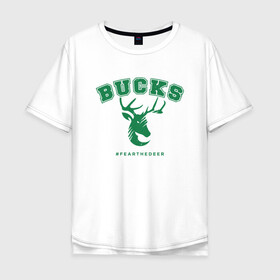 Мужская футболка хлопок Oversize с принтом Bucks - Champions в Тюмени, 100% хлопок | свободный крой, круглый ворот, “спинка” длиннее передней части | antetokounmpo | basketball | bucks | giannis | milwaukee | mvp | nba | sport | streetball | адетокумбо | бакс | баскетбол | игра | милуоки | мяч | нба | олень | спорт | стритбол | тренер | чемпион | янис