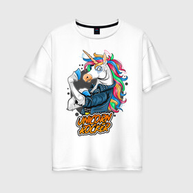 Женская футболка хлопок Oversize с принтом Единорог рокер в Тюмени, 100% хлопок | свободный крой, круглый ворот, спущенный рукав, длина до линии бедер
 | cute | funny | pony | rainbow | rock | rocker | unicorn | единорог | единорожка | милый | пони | радуга | рок | рокер