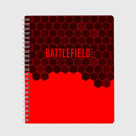 Тетрадь с принтом Battlefield 2042 - Hexagon в Тюмени, 100% бумага | 48 листов, плотность листов — 60 г/м2, плотность картонной обложки — 250 г/м2. Листы скреплены сбоку удобной пружинной спиралью. Уголки страниц и обложки скругленные. Цвет линий — светло-серый
 | Тематика изображения на принте: 2042 | battle | battlefield | fps | game | games | logo | portal | royale | shooter | батлфилд | битва | игра | игры | королевская | лого | портал | соты | шутер