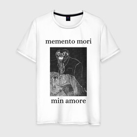 Мужская футболка хлопок с принтом memento mori  в Тюмени, 100% хлопок | прямой крой, круглый вырез горловины, длина до линии бедер, слегка спущенное плечо. | 