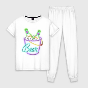 Женская пижама хлопок с принтом Ice Beer в Тюмени, 100% хлопок | брюки и футболка прямого кроя, без карманов, на брюках мягкая резинка на поясе и по низу штанин | beer | ведро | иллюстрация | лёд
