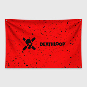 Флаг-баннер с принтом Deathloop - Skull - Paint в Тюмени, 100% полиэстер | размер 67 х 109 см, плотность ткани — 95 г/м2; по краям флага есть четыре люверса для крепления | death | deathloop | game | games | loop | paint | skull | брызги | дэслуп | дэт | дэтлуп | знак | игра | игры | краска | лого | луп | мертвая | пелтя | символ