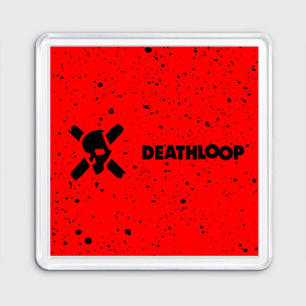 Магнит 55*55 с принтом Deathloop - Skull - Paint в Тюмени, Пластик | Размер: 65*65 мм; Размер печати: 55*55 мм | death | deathloop | game | games | loop | paint | skull | брызги | дэслуп | дэт | дэтлуп | знак | игра | игры | краска | лого | луп | мертвая | пелтя | символ