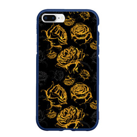 Чехол для iPhone 7Plus/8 Plus матовый с принтом Розы. Золото с черным в Тюмени, Силикон | Область печати: задняя сторона чехла, без боковых панелей | вечерний | графика | графический | золотистый | золото | золотой | крупные | праздничный | розочки | розы | темный | цветочки | цветочный | цветы | черный