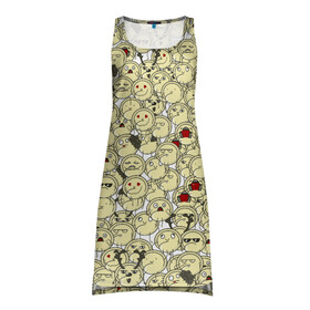 Платье-майка 3D с принтом Пельмени в Тюмени, 100% полиэстер | полуприлегающий силуэт, широкие бретели, круглый вырез горловины, удлиненный подол сзади. | dumpling | еда | мультяшки | пельмень | смайл | толпа | фарш