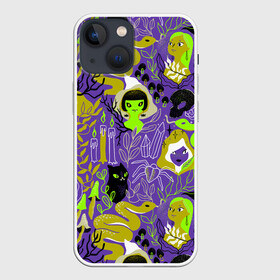 Чехол для iPhone 13 mini с принтом Шабаш в Тюмени,  |  | halloween | kostolom3000 | ведьма | ведьмы | грибы | змея | кот | магия | природа | фиолетовый | хэллоуин | черный кот | шабаш
