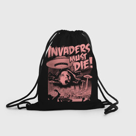 Рюкзак-мешок 3D с принтом Invaders must die в Тюмени, 100% полиэстер | плотность ткани — 200 г/м2, размер — 35 х 45 см; лямки — толстые шнурки, застежка на шнуровке, без карманов и подкладки | alternative | dj | electo | music | prodigy | альтернатива | музыка | продиджи | продижи | электроника