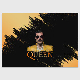 Поздравительная открытка с принтом Фредди Меркьюри | Freddie Mercury (Z) в Тюмени, 100% бумага | плотность бумаги 280 г/м2, матовая, на обратной стороне линовка и место для марки
 | freddie mercury | music | queen | брайан мэй | глэм рок | джон дикон | квин | королева | музыка | поп рок | роджер тейлор | фредди меркьюри | хард рок