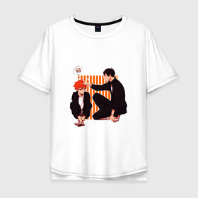Мужская футболка хлопок Oversize с принтом Шоё Хината I Тобио Кагеяма в Тюмени, 100% хлопок | свободный крой, круглый ворот, “спинка” длиннее передней части | kaheyama | аниме | волейбол | кагеяма | спорт. | хината