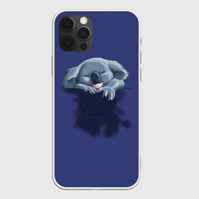 Чехол для iPhone 12 Pro с принтом Спящая коала в Тюмени, силикон | область печати: задняя сторона чехла, без боковых панелей | koala | арт | детеныш | детёныш коалы | животное | зверь | карман на груди | коала | малыш | медведь | медвежонок | милота | милые животные | милые звери | милые зверьки | мимими | мишка | ребенок