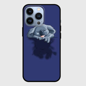 Чехол для iPhone 13 Pro с принтом Спящая коала в Тюмени,  |  | Тематика изображения на принте: koala | арт | детеныш | детёныш коалы | животное | зверь | карман на груди | коала | малыш | медведь | медвежонок | милота | милые животные | милые звери | милые зверьки | мимими | мишка | ребенок