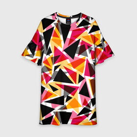 Детское платье 3D с принтом Разноцветные треугольники в Тюмени, 100% полиэстер | прямой силуэт, чуть расширенный к низу. Круглая горловина, на рукавах — воланы | абстрактный | геометрические фигуры | геометрический узор | желтый | красный | полигональный | разноцветный | треугольники | черный
